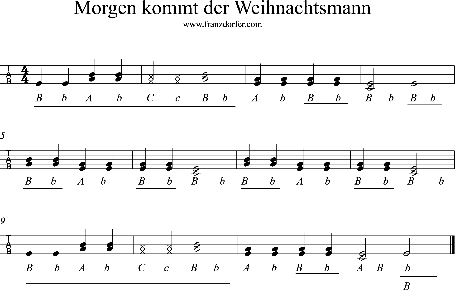 griffschrift, 2stimmig, morgen kommt der Weihnachtsmann steirische harmonika lernen, morgen kommt der Weihnachtsmann, 2 stimmig